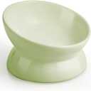 LoeJan Elevated Cat Food Bowl, 5 Oz Ceramic Raised and Tilted Water Bowl, Anti Vomiting and Protect Pets' Spines Dishes for Small Dog, Fat Faced Cat, Kitten (Green, 1 Pack)
