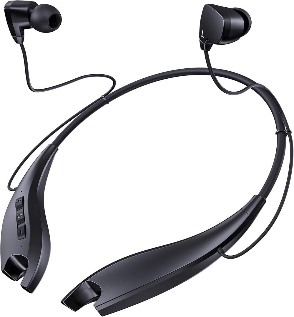 Neckband Bluetooth Headphones, Around The Neck Headphones 24H+ Playtime, Bluetooth Headsets with Call Vibration, Shark Jaw Design Wireless Earbuds+Noise Isolation/Built-in Mic/IPX7 Waterproof (Black)