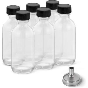DIDITIME 6 Pack 2 oz Shot Bottles with Caps & Stainless Steel Funnels, Juicing Bottle Reusable Glass, Mini Travel Bottles, 60ml Small Jars with Lids for Potion, Ginger Shots, Oils, Juice (White)