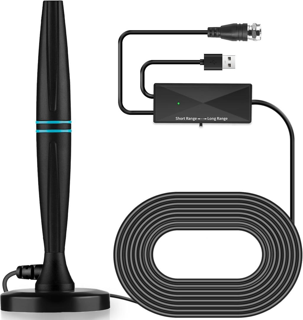 Lyrwihn TV Antenna Indoor, Antenna for Smart TV, Support 4K 1080p with Signal Booster for Local Channels, Long Range Reception - Cable Length 18ft (Dark Grey)