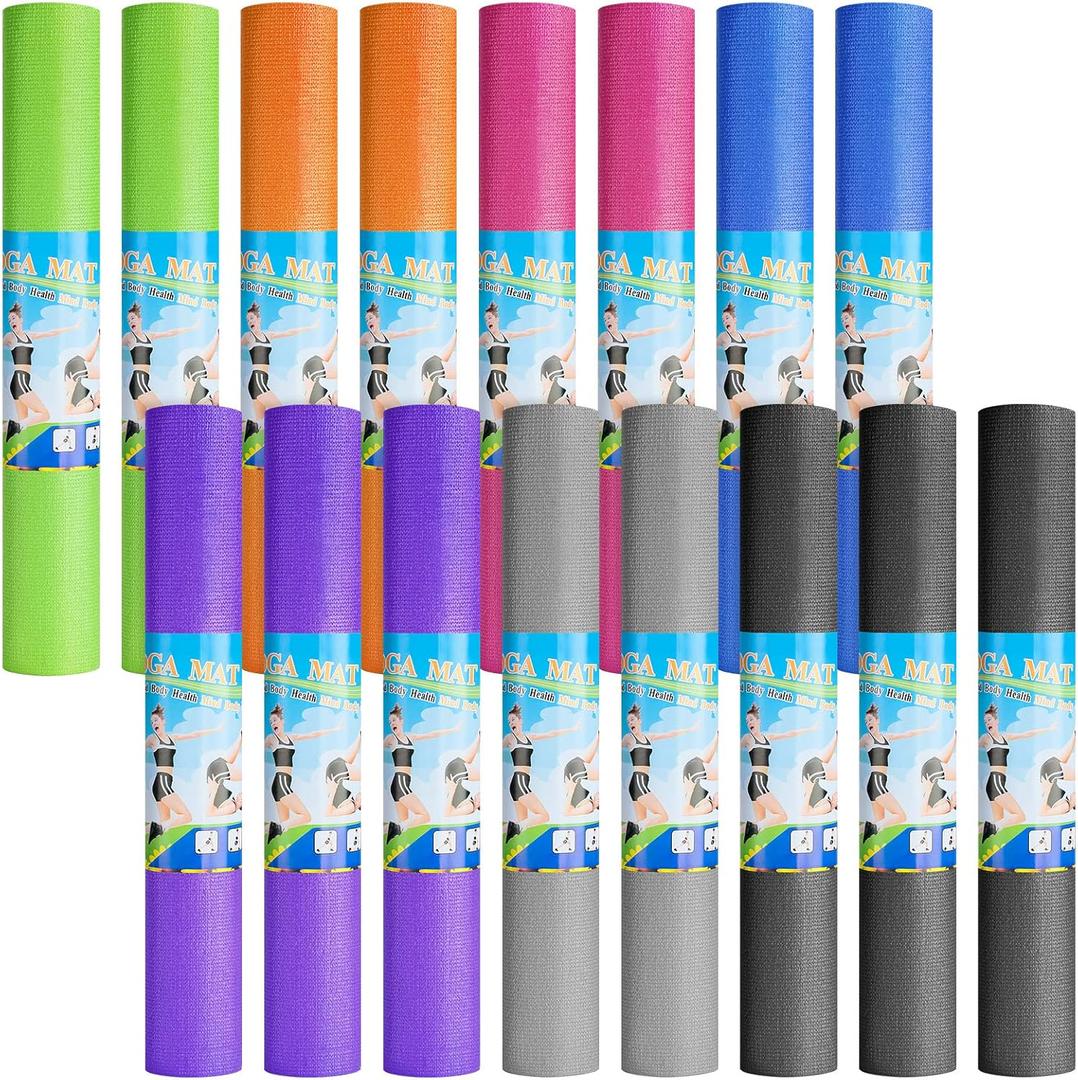 Funtery 16 Pack 3 mm Thick Yoga Mat Exercise Workout Mat Non Slip Fitness Pad for Women Gym Home Yoga Pilates (Multicolored)