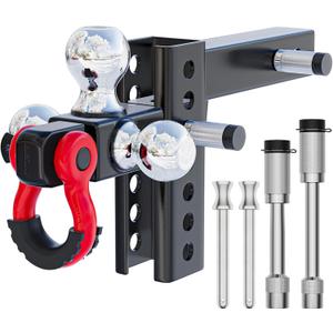 Ayleid Trailer Hitch Tri-Ball Mount with Anti-Theft Locking Hitch Pin&Hook&Rotatable Tow Shackle,Fits 2-in Receiver with 1-7/8-in,2-in,2-5/16-in Hitch Ball Adjustable with Shackle