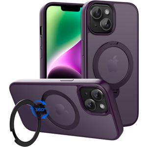 CACOE Magnetic Case for iPhone 13/14 6.1 inch with 360 Rotatable Ring Stand, Compatible with MagSafe Car Phone Mount, Cases Cover Phone Holder for Desk Meeting/Videos Dark Purple
