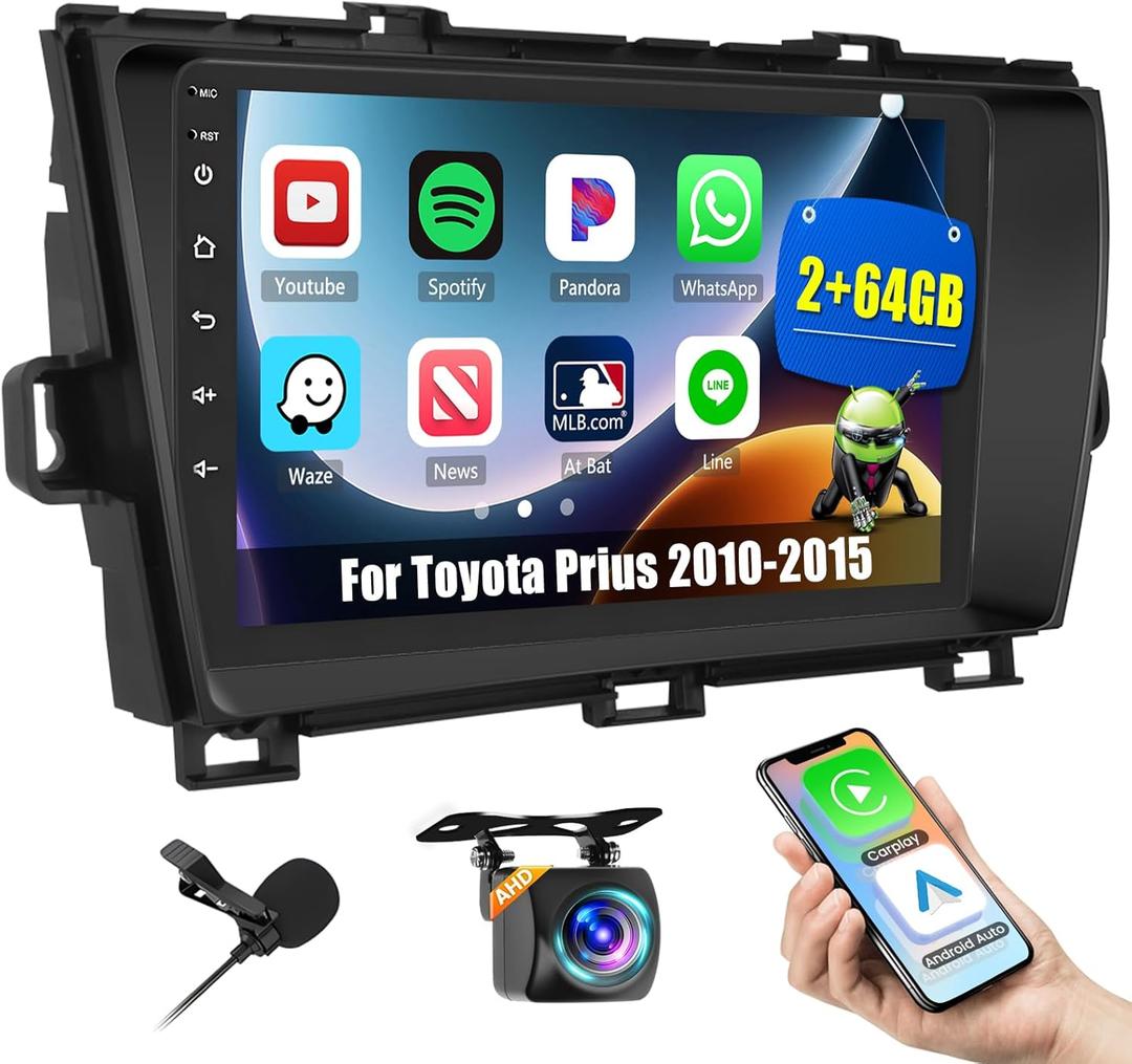 2+64G Android 15 Car Stereo for Toyota Prius 2010-2015 Wireless Apple CarPlay Android Auto,9 inch Touch Screen Radio WiFi Bluetooth GPS FM RDS EQ+Free AHD Backup Cam