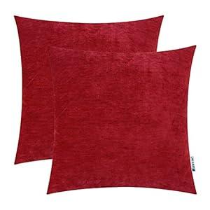 HWY 50 Red Throw Pillows Covers 16x16 Inch for Couch Sofa Living Room Bed Bedroom, Chenille Soft Comfy Solid Decorative Square Throw Pillow Cases Set Cushion Cover Pack of 2