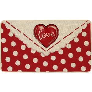 Baccessor Valentines Day Door Mat Love Heart Envelope Polka Dots Red Decorative Outdoor Mat Non Slip Rubber Backing for Entrance Seasonal Outside Indoor Front Kitchen Decortion 17 x 29 Inch