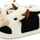 Cute Fuzzy Cow Slippers for Women, Cartoon Plush Warm Cow Slippers for Girls Funny, Novelty and Soft Cotton Slipper, Women's Winter House Shoes Suitable for Indoor Bedroom Dormitory (Beige)