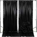 10ft x 10ft Black Backdrop Curtains for Parties, Fabric Satin Background Curtain with Rod Pockets for Weddings, Birthday, Baby Shower, Photography, Graduation Party Backdrop Drapes, 2 Panels