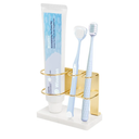 Toothbrush Holder for Bathroom Counter, Metal Toothbrush and Toothpaste Holder Stand with Marble Base for Bath Organizer Countertop, 3 Slots (Gold)