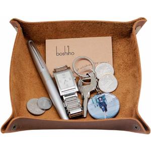 boshiho Valet Tray for Men, Leather Jewelry Catchall Key Phone Coin Box Change Caddy Bedside Storage Box (Crazy Horse Leather - Light Brown)