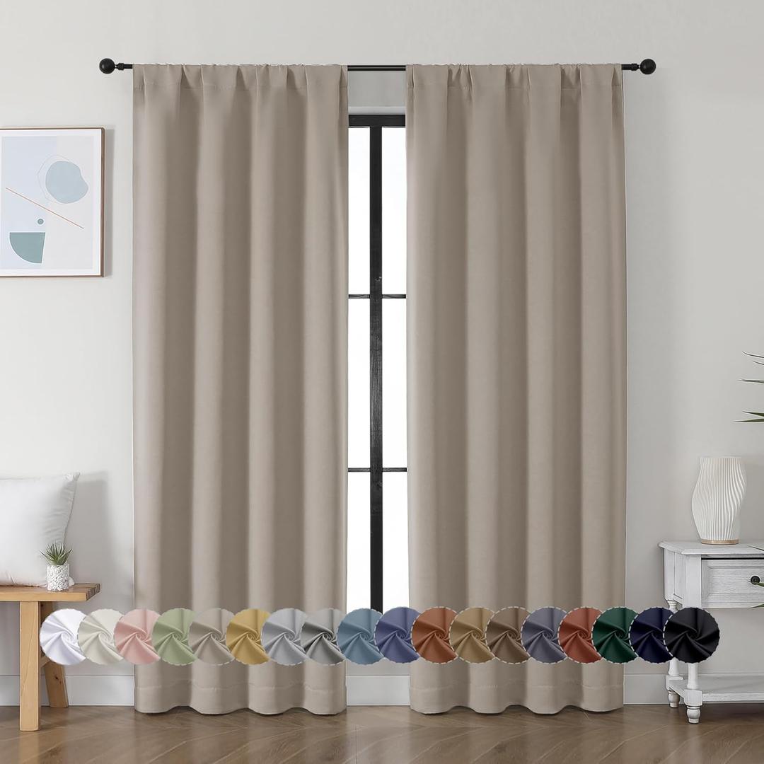 Simplebrand Ava Stone Blackout Curtains for Bedroom, 72 Inch Length, 2 Panels Set, Privacy Thermal Insulated Rod Pocket Curtains for Patio, French Door, W40 x L72 Inch