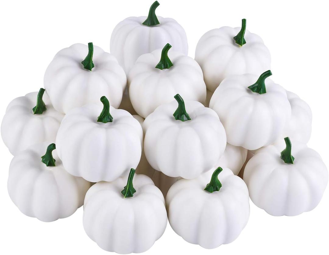 Fovths 16 Pack White Mini Artificial Pumpkin 2.2 Inches Fake Small Pumpkins Fall Harvest Pumpkins Lifelike Foam Pumpkins Realistic Pumpkin for Halloween, Thanksgiving Home, Garden Decor