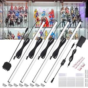 Martronic 1-Pack 12 Inch LED Display Case Lighting Kit, Black Dimmable Bookshelf Light Bars with 12V Power Adapter, 6000K Bright White, Plug-in Slim Lights for Shelves, Curio Cabinets, and Bookcases