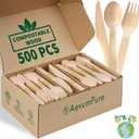 Compostable Wooden Utensils Set - 500 Pieces Disposable Wood Cutlery (200 Spoons, 200 Forks,100 Knives)-Bamboo Utensils And Plastic Silverware Alternative, Heavy Duty Utensils For Party