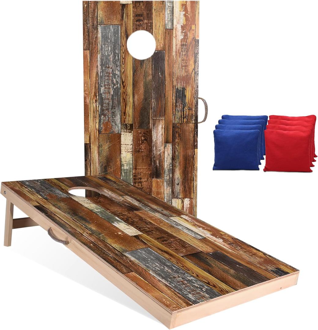 4x2 ft Solid Wood Cornhole Set with 8 Bean Bags, Regulation Size Cornhole Board Set for Adults, Cornhole Game Set for Tailgate Backyard Toss Games Indoor&Outdoor Activities