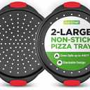 NutriChef 2-Piece 13-Inch Nonstick Pizza Tray, Round Carbon Steel Non-Stick Pizza Pan with Perforated Holes, Premium Bakeware Pizza Screen with Silicone Grip Handles, Dishwasher Safe, NCBPIZX2