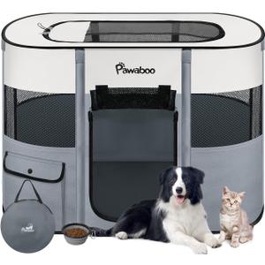 Dog Playpen, Portable Pet Playpen Cat PlayPen, 600D Oxford Dog Kennel Tent Crate, Waterproof&Breathable, Indoor Outdoor Travel Camping Use for Medium/Large Breed with Carrying Case+Folding Bowl,M,Gray (Medium(32"x24"x22"))