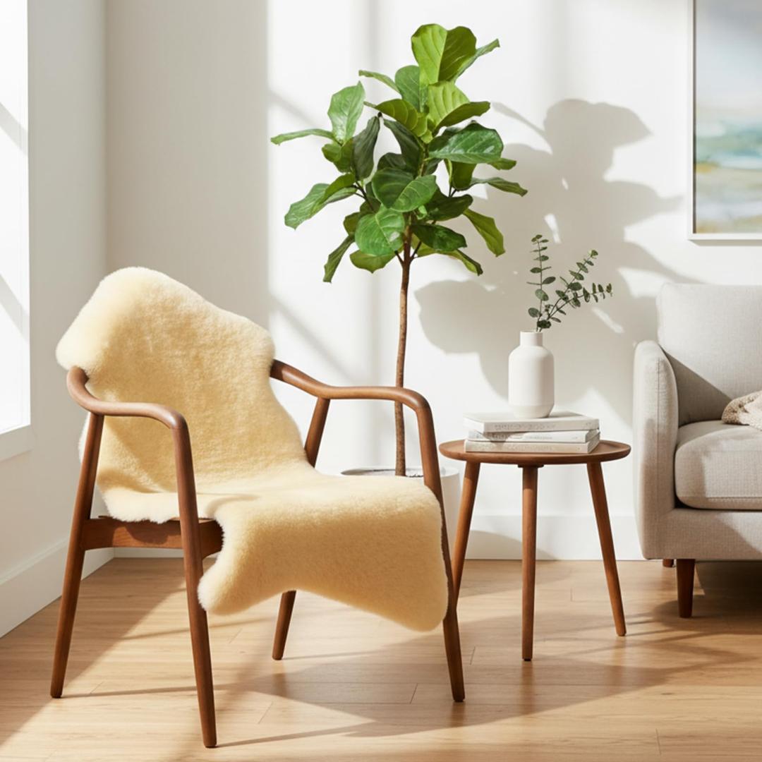 Beige Sheepskin Rug for Chair Sofa Couch Seat Cover Faux Fur Sheepskin Throw Pad Soft Fluffy Shaggy Living Room Bedroom Bedside Dorm Area Decor, Large Size (2 x 3.25 Ft)