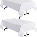2 Pack White Tablecloth 60 x 102 Inch, Rectangle 6 Feet Table Cloth - Stain and Wrinkle Resistant Washable Polyester Table Cover for Dining Tables, Buffet Parties and Camping