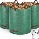 Gardzen 3-Pack 72 Gallon Yard Waste Bags, Reusable Heavy Duty Collapsible Garden Leaf Bags with Plastic Ring, Stand-Up Yard Waste Bin for Leaves, Lawn Debris & Grass Clippings