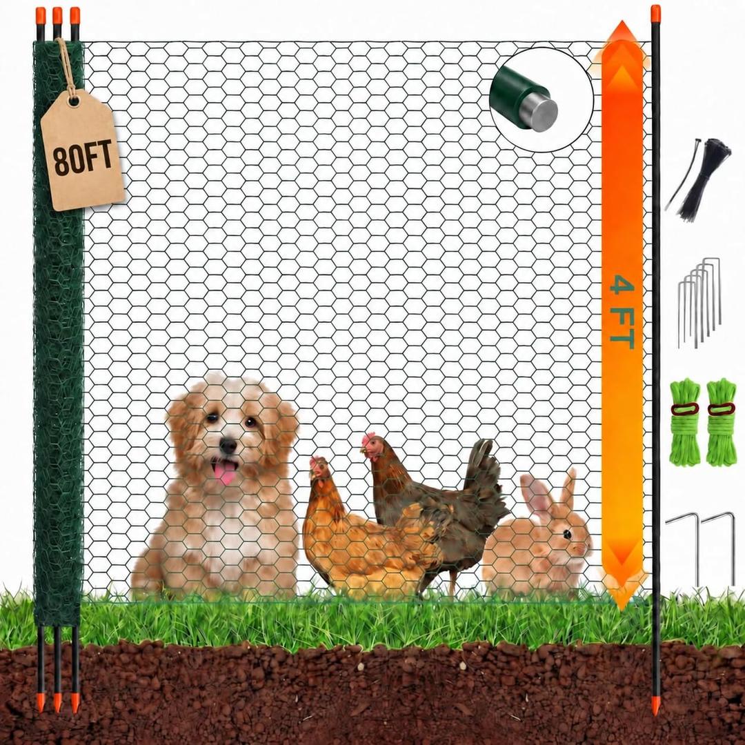 4x80FT Wire Mesh Temporary Fence with Columns, Hexagonal Garden Fence