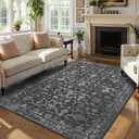 Washable Area Rug 6x9 Black Rugs for Living Room, Vintage Boho Large Rug for Bedroom Dining Room Office, Distressed Floral Print Carpet for Under Table, Soft Non Slip Low Pile Throw Carpet Indoor Mat