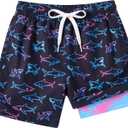 Boys Swim Trunks with Compression Liner Swimming Shorts Quick Dry Bathing Suit for 7-20 Years