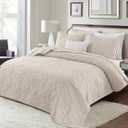 Exclusivo Mezcla Quilt Set Oversized King Size with 2 Pillow Shams, Lightweight Brich Beige Quilts with Vintage Damask Pattern, Soft Cal King Bedspreads Coverlets Bedding Set for All Seasons