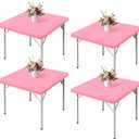 Wolkemer 4 Pack Pink Fitted Tablecloth 34x34 Inch Square Elastic Edges Table Cloth, Spandex Stretch Table Cover with Machine Washable Fabric for Wedding Party Picnic Dining Indoor Outdoor