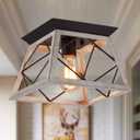 Q&S Rustic Farmhouse Ceiling Light Fixture Flush Mount Vintage Ceiling Lights for Hallway Entryway Kitchen Dining Room Bedroom,Wrought Iron Oak White and ORB 1 Light E26