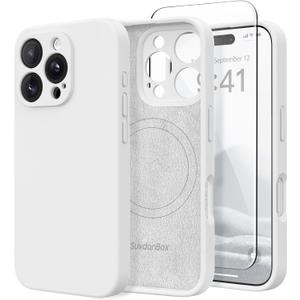 Magnetic for iPhone 16 Pro Max Case, Compatible with MagSafe, [Full Camera Protection][Screen Protector] Silicone Shockproof Protective Phone Case for iPhone 16 Pro Max 6.9", White