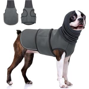 KOESON Dog Calming Hoodie, Pet Thunder Jacket with Ear Wrap, Breathable Dog Anti-Anxiety Vest for Thunder, Fireworks, Travel, Separation, Comfort Pet Anxiety Relief Wrap, Grey M