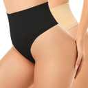 Yeblues Thong Shapewear Tummy Control for Women Seamless Shapewear Underwear Body Shaper Panties for Under Dresses (Medium, Black+nude 2pack)