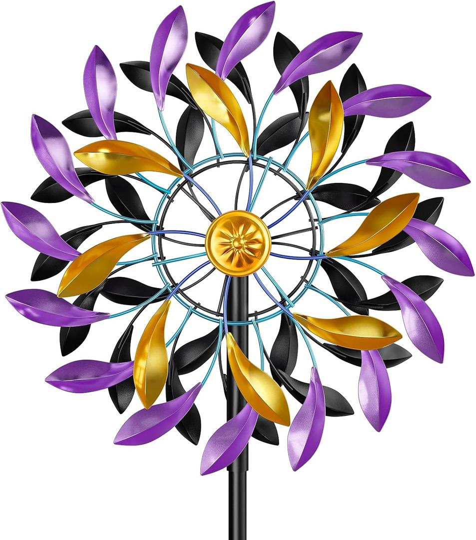 Wind Spinners Outdoor for Yard and Garden, 360 Degrees Metal Wind Sculptures & Spinners, Windmill for Outside Patio Lawn Decor Gifts for Family Friends (Purple+yellow)