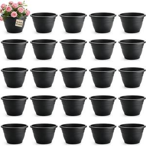 RooTrimmer 25 Pack 10 Inch Plant Pots with Drainage Holes,Black Plastic Flower Pots for Indoor & Outdoor Plants,Durable Lightweight Planters for Flowers,Herbs & Gardening