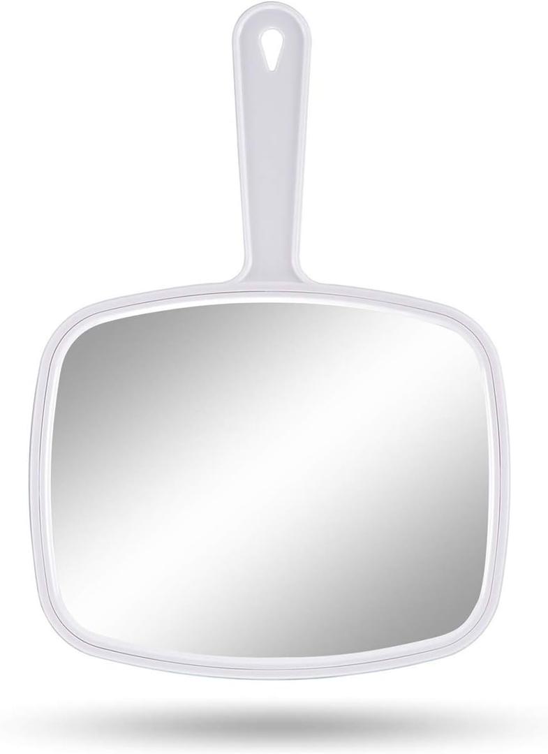Gladmart Hand Mirror,10.3" L x 7.4" W Handheld Mirror with Handle for Barber Hairdressing,Square White