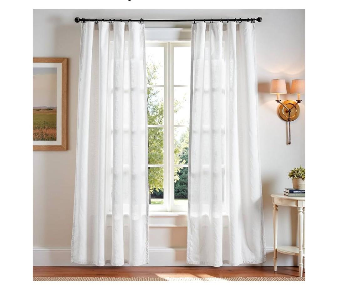 Linen Blend Curtains 84 inch Length 2 Panels for Bedroom Living Room, Light Filtering 50 inch Wide Farmhouse Drapes with Rod Pocket Back Tab(50W x 84L, Off White)