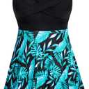 HUSKARY Plus Size Swimsuits for Women Tummy Control V Neck Swim Dress Two Piece Bathing Suit Flowy Tankini with Boyshorts (XXXL)