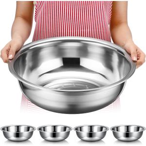 Nuogo 4 Pcs Stainless Steel Mixing Bowls Metal Mixing Bowls Extra Large Basin Salad Basin Deeper Edge Dishwasher Safe Mirror Finish for Home and Commercial, Silver (13 Inch 8 Qt)