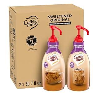 Nestle Coffee mate Coffee Creamer, Sweetened Original, Concentrated Liquid Pump Bottle, Non Dairy, No Refrigeration, 50.7 oz (Pack of 2), BBD: MAY 2026