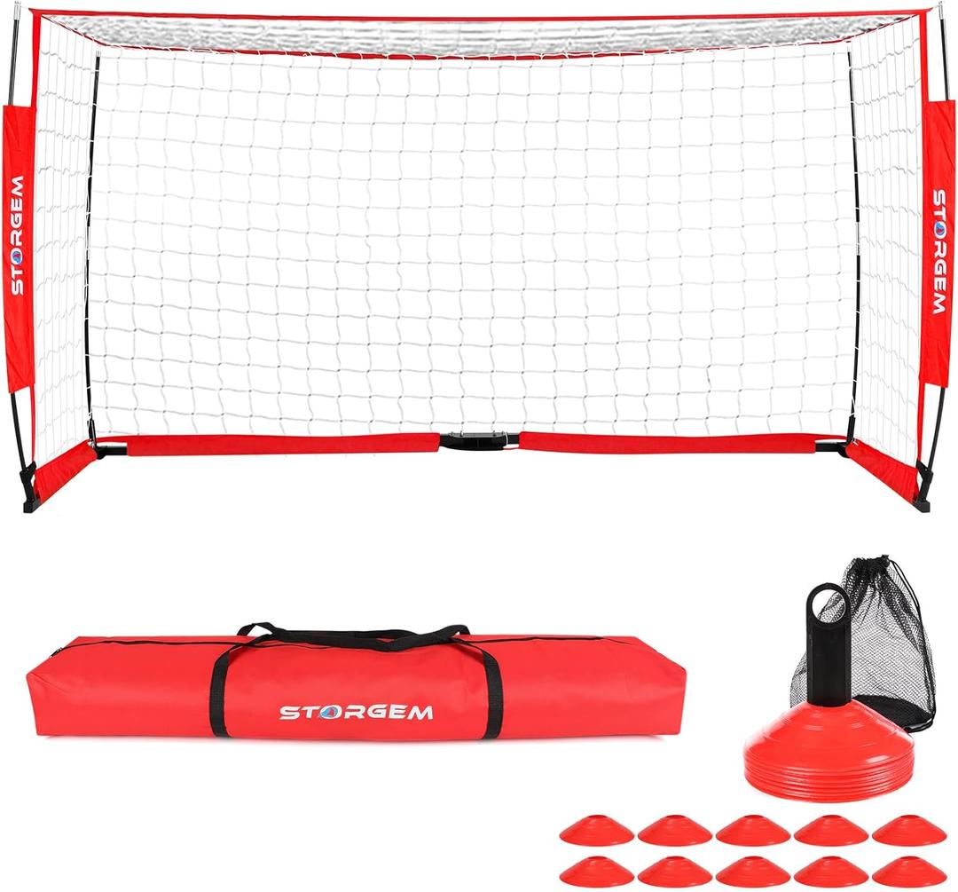 Storgem Soccer Goal,Soccer Net,Soccer Goals for Backyard,with Bow Frame,Collapsible Metal Base and 15 Training Cones