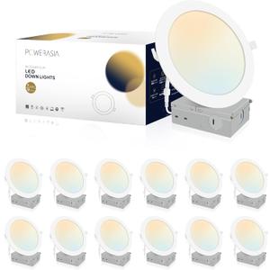 12 Pack Recessed Lighting 7 Inch with Junction Box, 5CCT 7 Inch LED Recessed Lights Dimmable 2700K/3000K/4000K/5000K/6000K, 16W 1300lm Ultra Thin Recessed Lighting - ETL and Energy Star Certified