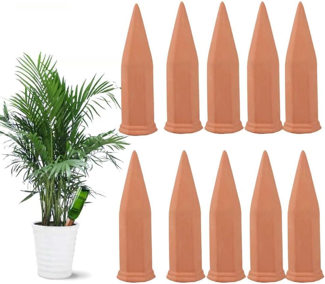 Tcamp Terracotta Automatic Self Plant Watering Spikes Devices, Bottle, Spikes for Vacations, Self-Watering Stakes for Indoor Outdoor Plants, 10 Pack