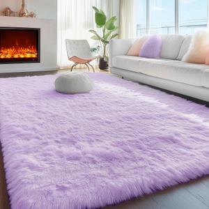 PAGISOFE Purple Rugs for Girls Bedroom 6x9 Ft Fluffy Living Room Area Rugs, Soft Bedside Princess Rug for Kid's Room Nursery Christmas Home Decor Shag Carpet for Kids Playroom,Plush Mermaid Kawaii Rug