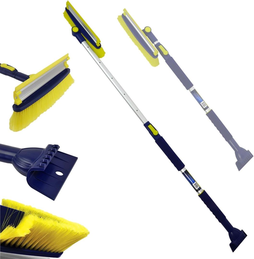 Michelin Snow Brush for Car Windshield - Snow and Ice Scraper with 4363" Extendable Handle, 13" Swivel Head with Squeegee, 5" Heavy Duty Ice Scraper for SUV, Truck, Van, Auto Cleaning