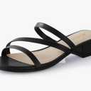 Ankis Black Nude White Strappy Heels Women 1 Inch Low Chunky Block Heel Heeled Sandals Square Open Toe Slip On Slides Mules Black, 7B