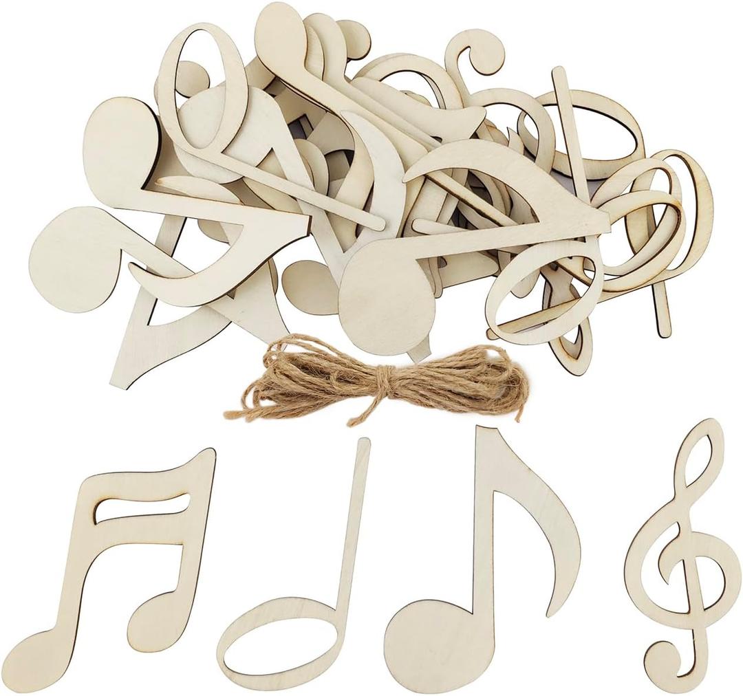 28 Pack 4 Inch Wood Musical Notes Crafts Unfinished Wood Musical Notes Cutouts Wooden Musical Notes Hanging Ornaments DIY Musical Notes Craft Gift Tags for Home Party Decoration Craft Project