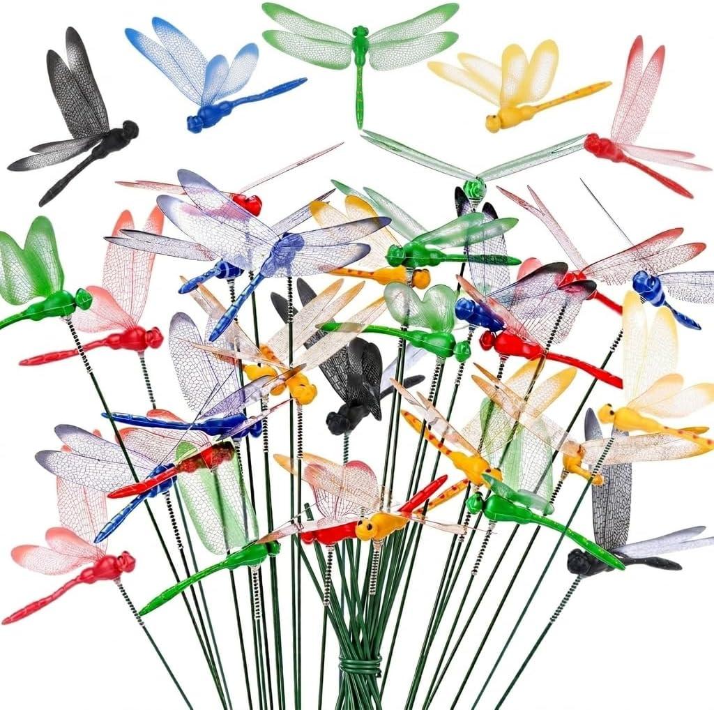 40 Pack Fake Dragonflies Garden Stakes, Realistic Artificial Dragonflies Outdoor Decor for Yard, Patio, Flower Pots, Lawn & Plant Decorations