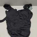 Eomenie One Piece Swimsuit for Women Puffy Sleeves Tummy Control Bathing Suit Tie Back Swimwear (Small, Black)