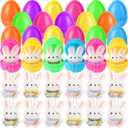 48 Pcs/ 24 Sets Prefilled Easter Eggs with Bunny Plush Keychains for 3.7inch Easter Basket Stuffers Fillers Goodie Bag Filled Hunt Rabbit Stuffed Egg Gifts(White)
